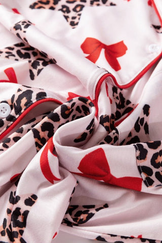 Maria Leopard Star Bow Tie TWo Piece Pajama Sets