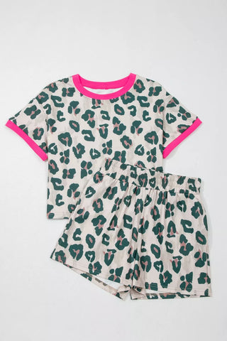 Erika Leopard Print Short Sleeve Two Piece Sets