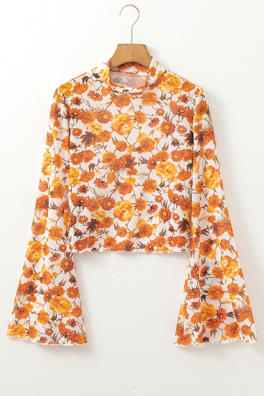 Floral  Sleeve Mock Neck  Trim