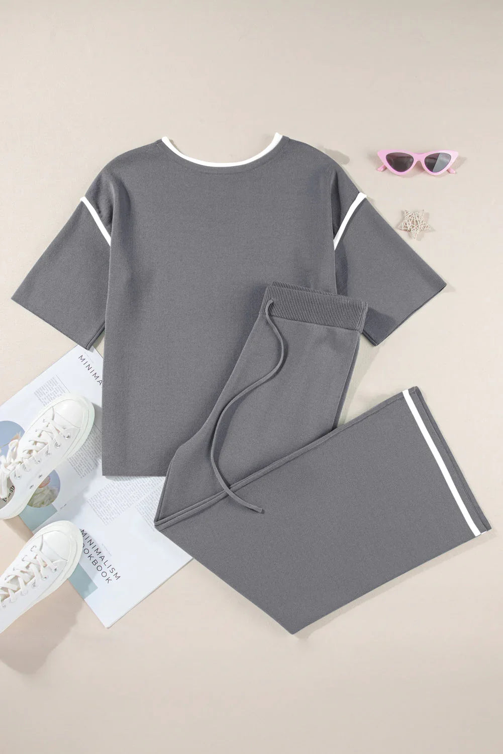 Wanda Contrast Trim and Drawstring Two Piece Set
