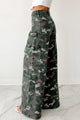 Gretter Green Camo Denim Cargo Wide Leg Pants