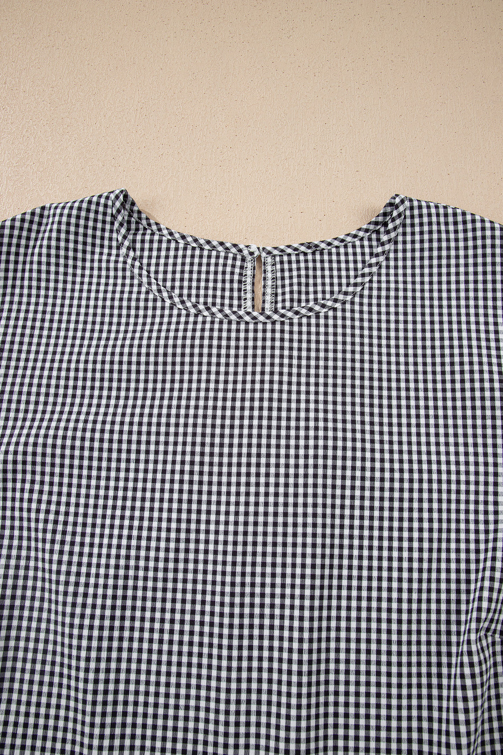 Plaid Bow Decor Bell Sleeve Round Neck