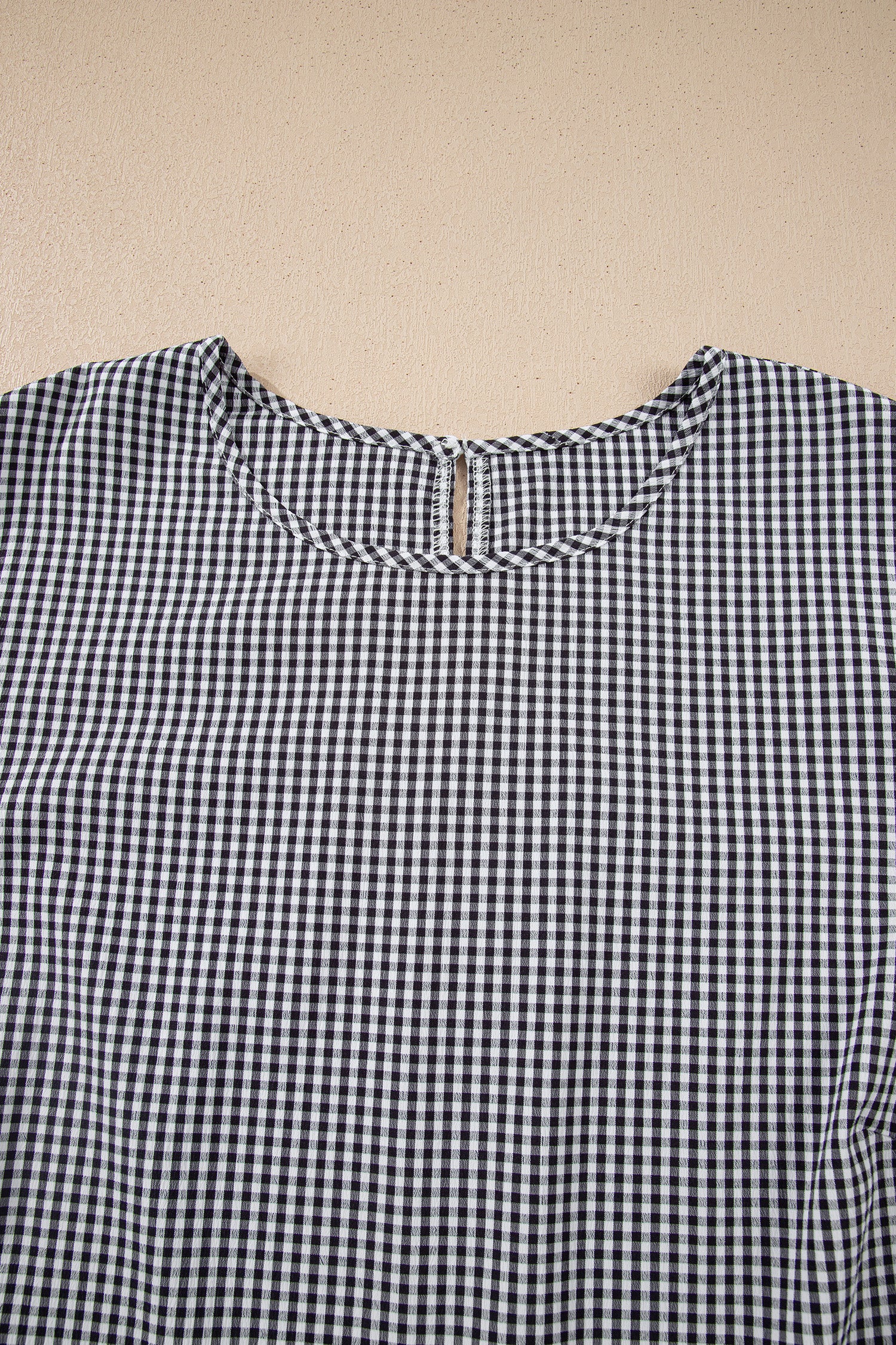 Plaid Bow Decor Bell Sleeve Round Neck