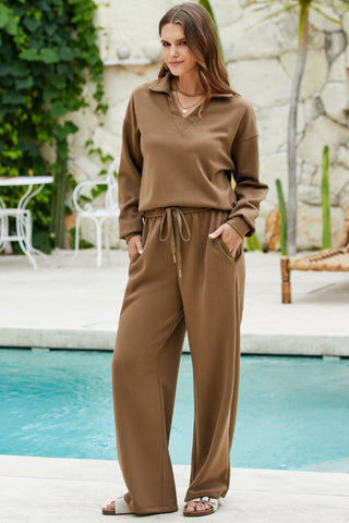 Rita Solid V-Neck High Waist Two Piece Sets