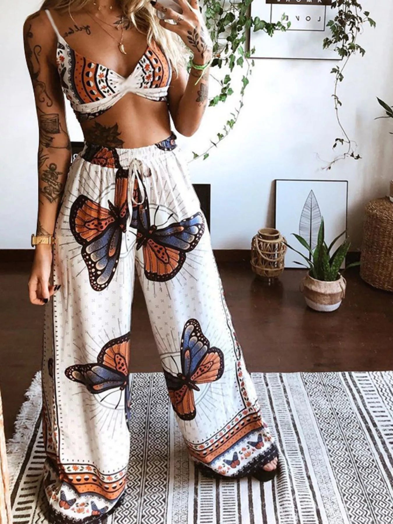 Anabelle Boho Butterfly Print Two Piece Sets