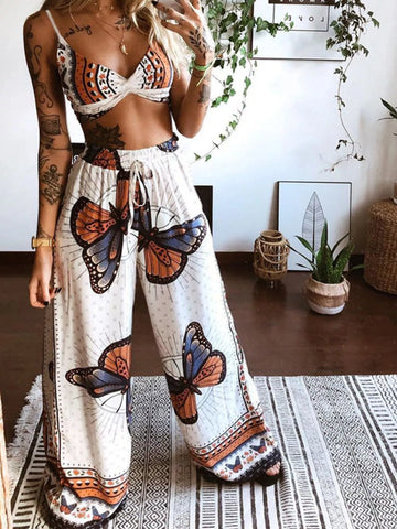 Anabelle Boho Butterfly Print Two Piece Sets