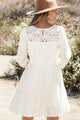 July White Floral Lace Patchwork Bracelet Sleeve Tiered Mini Dress