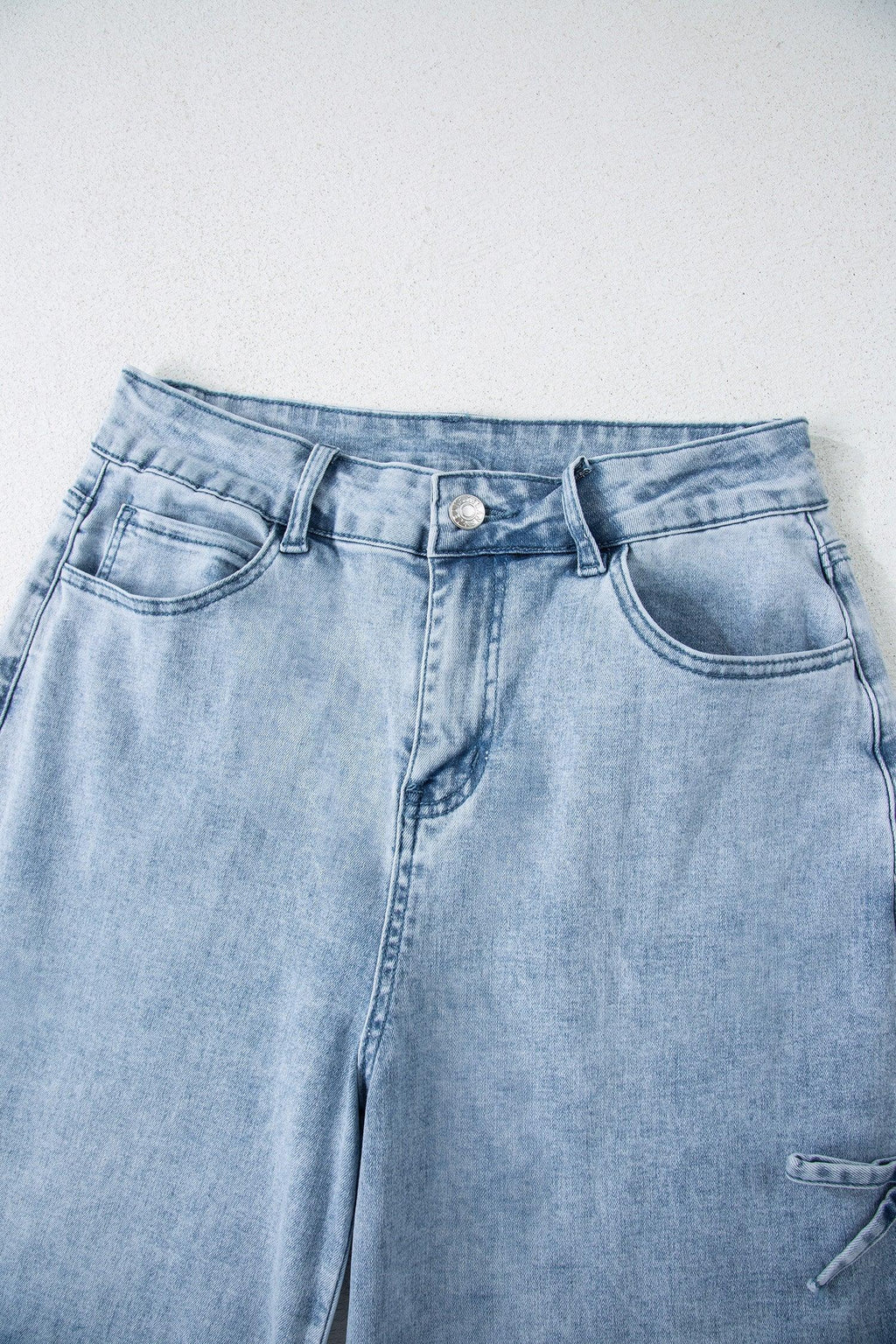 Winley Beau Blue Bow Knot Side Detail Straight Leg Loose Jeans
