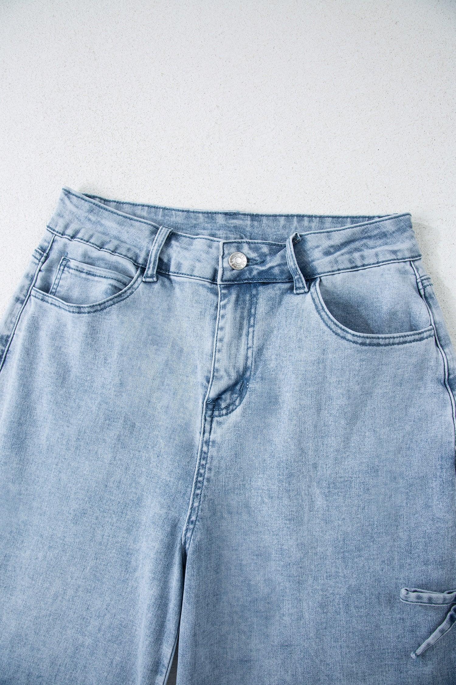 Winley Beau Blue Bow Knot Side Detail Straight Leg Loose Jeans