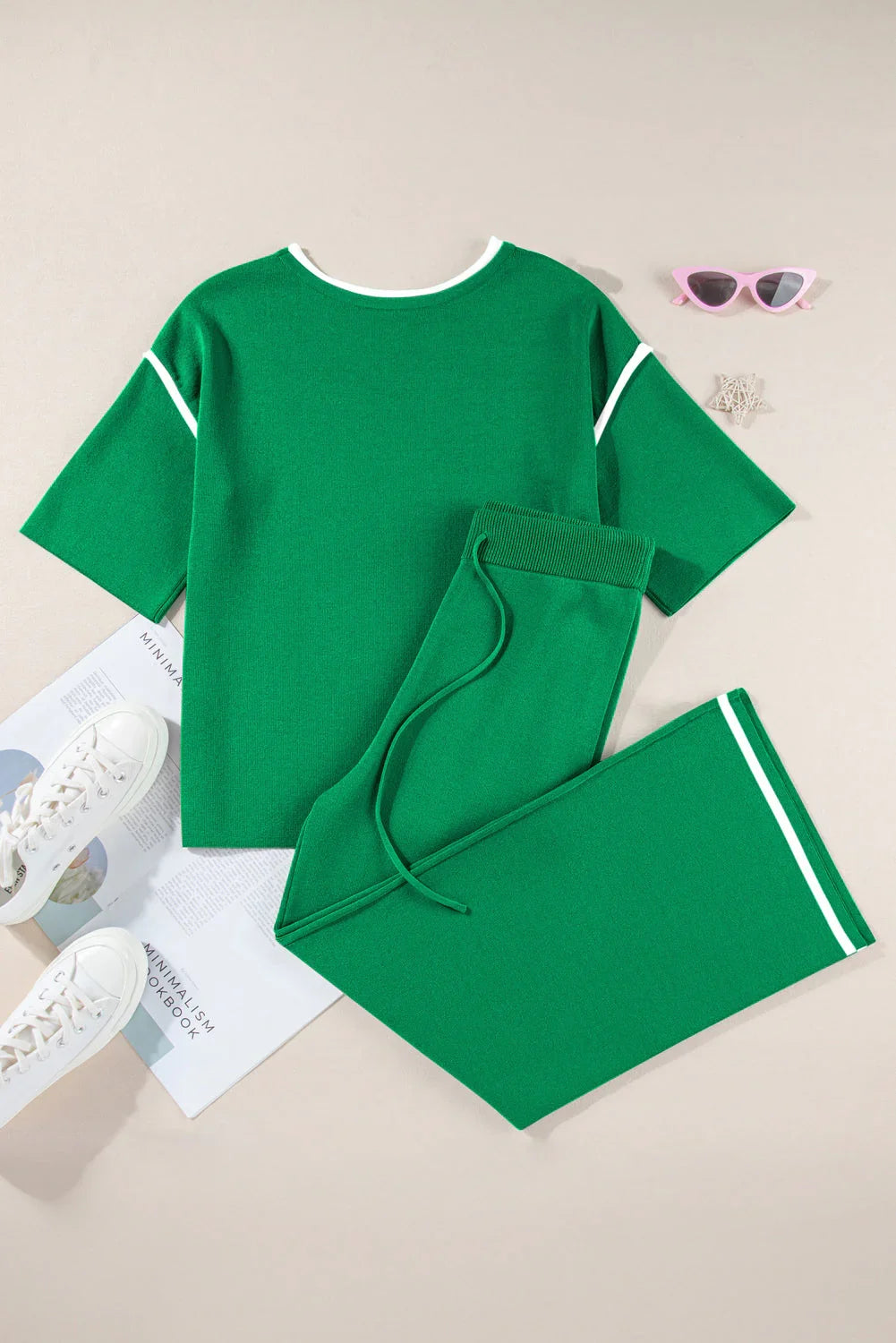 Wanda Contrast Trim and Drawstring Two Piece Set