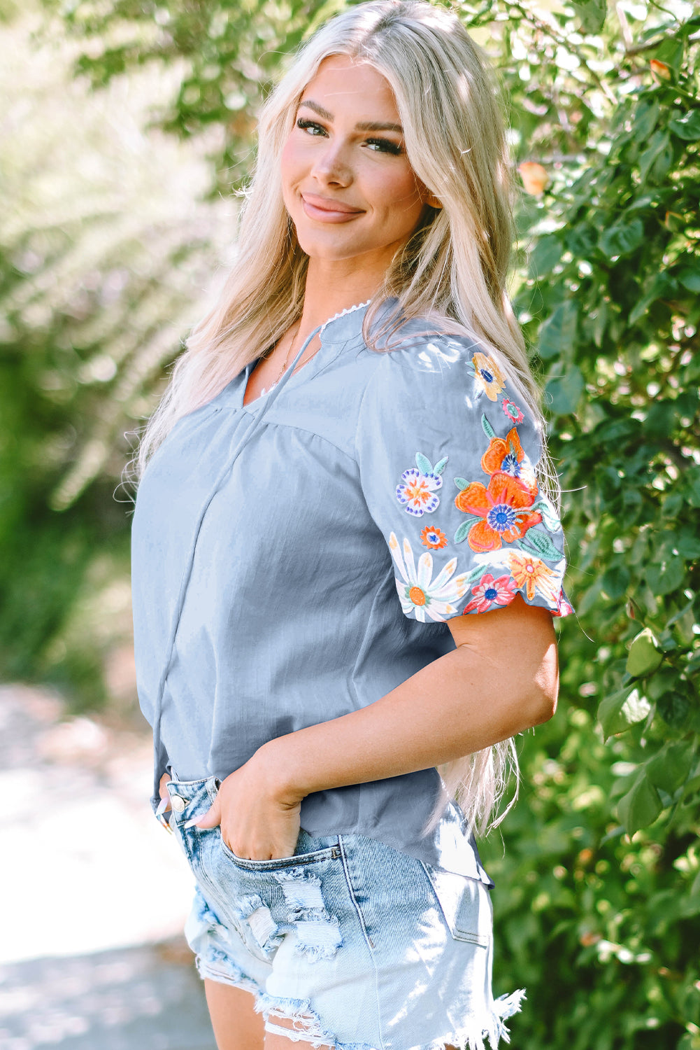 Floral Embroidered Puff Sleeve