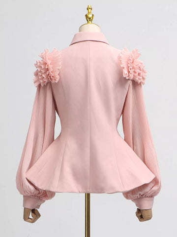 Karina Frill Lapel Collar Pleated Two Piece Sets