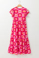 Kathy Strawberry Pink Geo Print V-neck Maxi Dress