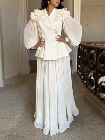 Karina Frill Lapel Collar Pleated Two Piece Sets