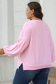 Lian Light Pink Embroidered Bow Lantern Sleeve Oversized Pullover Sweatshirt