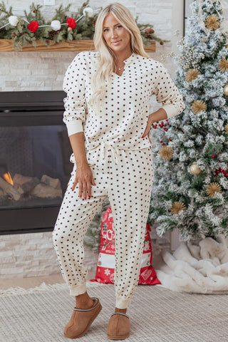 Milka Polka Dot Waffle Lounge Two Piece Sets