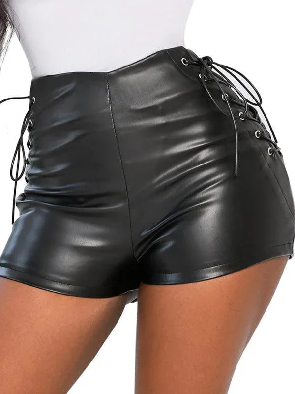 Edith Black High Waist Elastic PU Leather Casual Shorts - Vestir en Moda