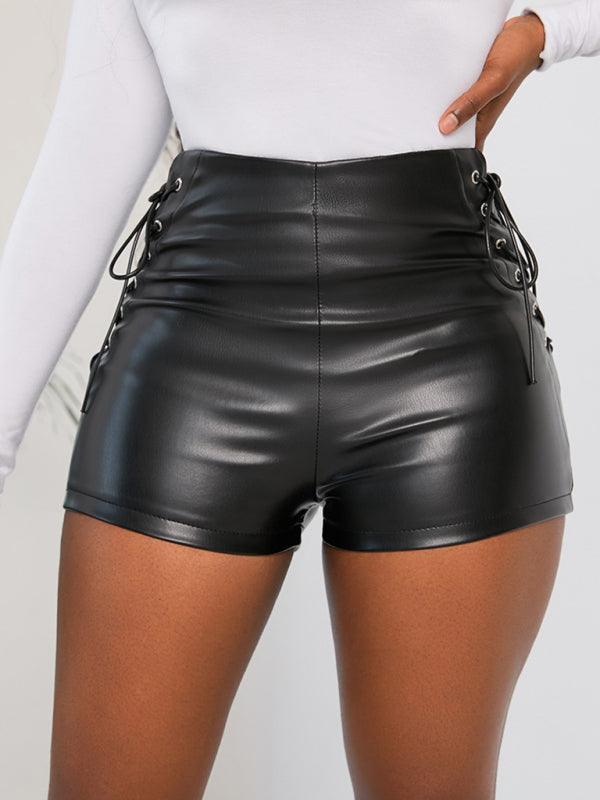 Edith Black High Waist Elastic PU Leather Casual Shorts - Vestir en Moda