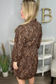 Dumbo Brown Paisley Print Half Buttons Puff Sleeve Flowy Short Dress