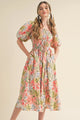 Brooklyn Apricot Pink Floral Smocked Bust Bubble Short Sleeve Maxi Dress