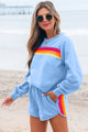 Isira Beau Blue Accent Pullover and Shorts Two Piece Casual Set