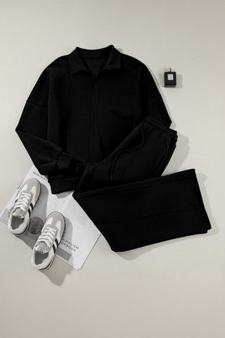 Belen Solid Zip-Up Drawstring Two Piece Sets