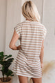 Soho Khaki Stripe Round Neck Sleeveless Casual Pocketed Mini Dress