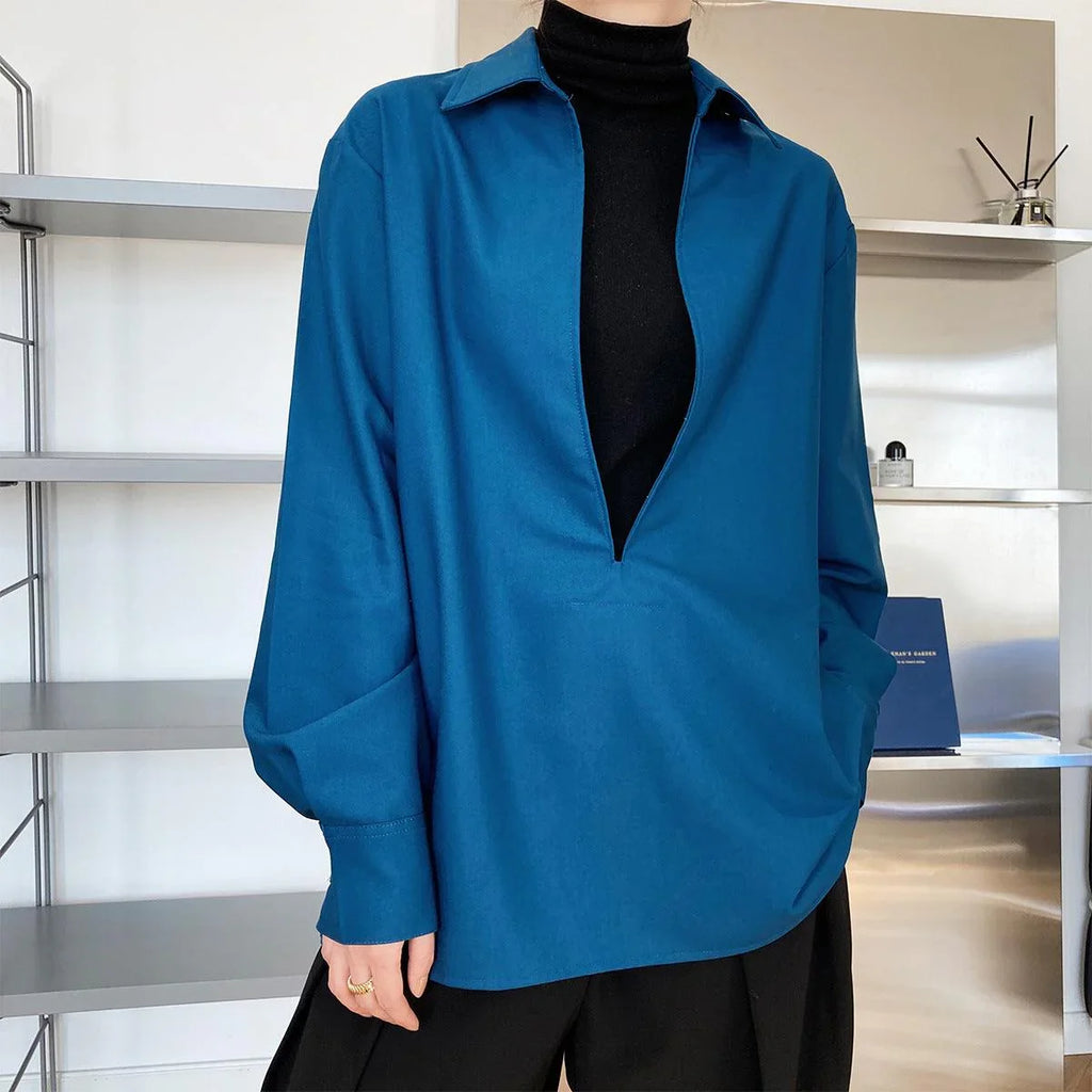 Eleanor Long Sleeve V-neck Fashionable Outerwear Blouse - Vestir en Moda