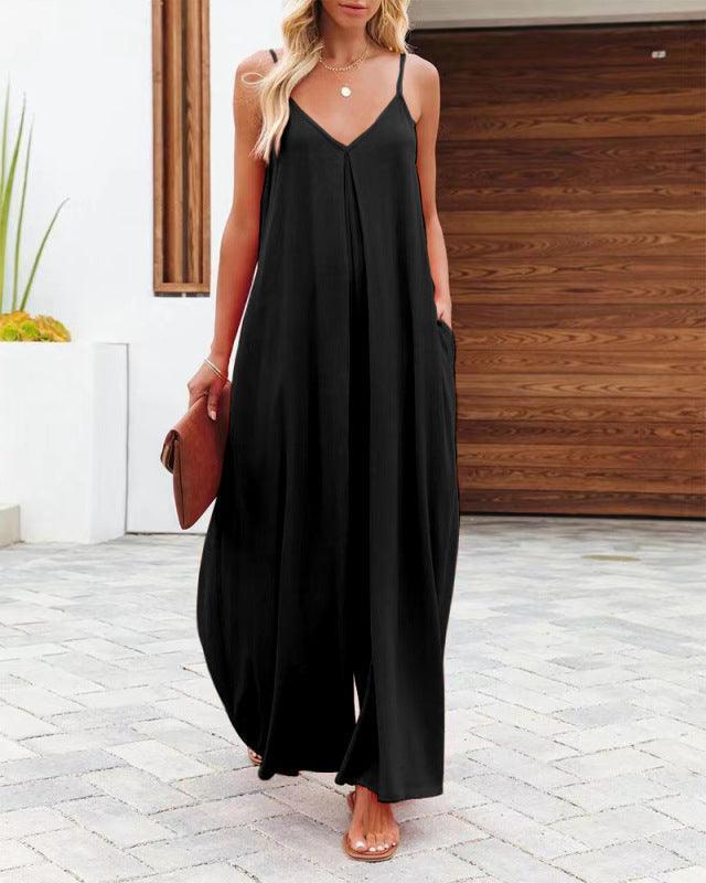 Elena Border Solid Color Side Pocket Casual Jumpsuits - Vestir en Moda