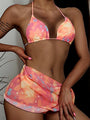 Elena Tie Dye Halter Ruffled Bikini Micro With Sarong Swimwear - Vestir en Moda