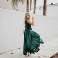 Elenna Women Bohemian Solid Color V Sleeveless Dresses - Vestir en Moda