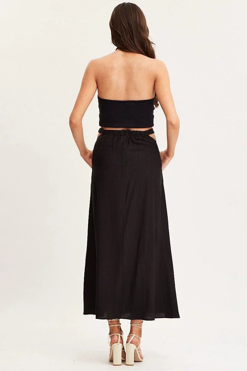 Elise High Waist Hollow Out Cutout Out Solid Long A Line Big Hem Skirt - Vestir en Moda