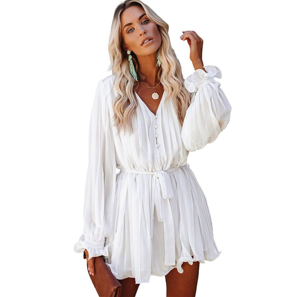 Elisea Waist Controlled Elegant Ladies Belted Ruffle Romper - Vestir en Moda