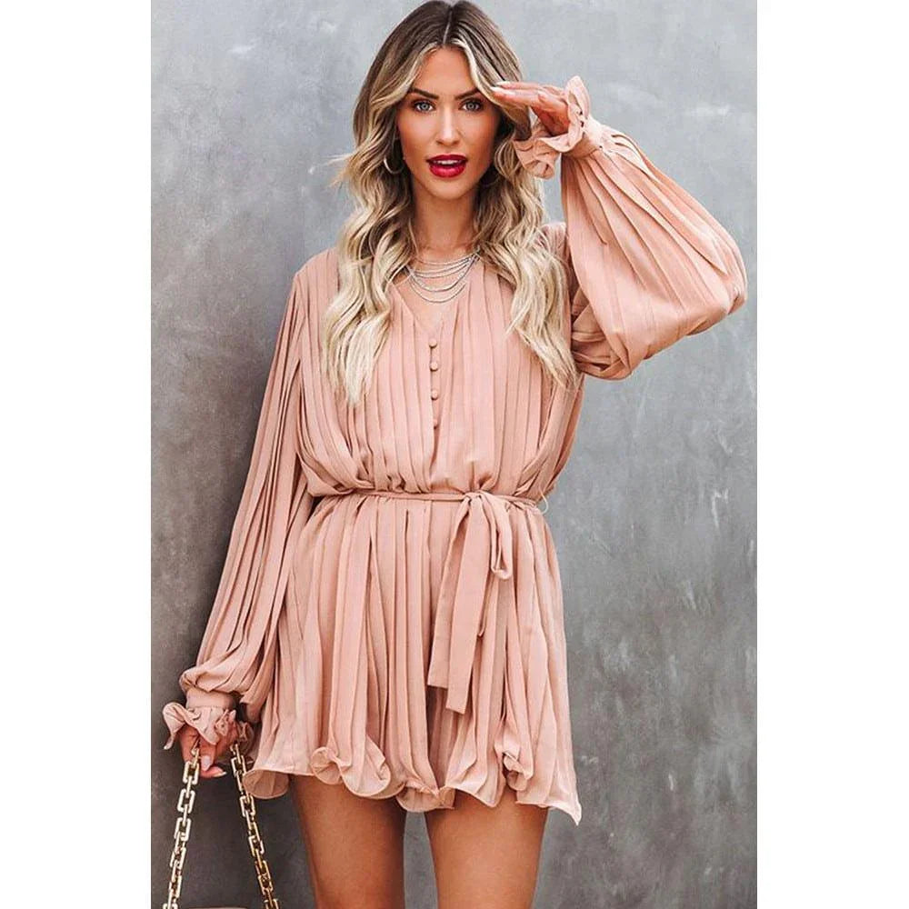 Elisea Waist Controlled Elegant Ladies Belted Ruffle Romper - Vestir en Moda