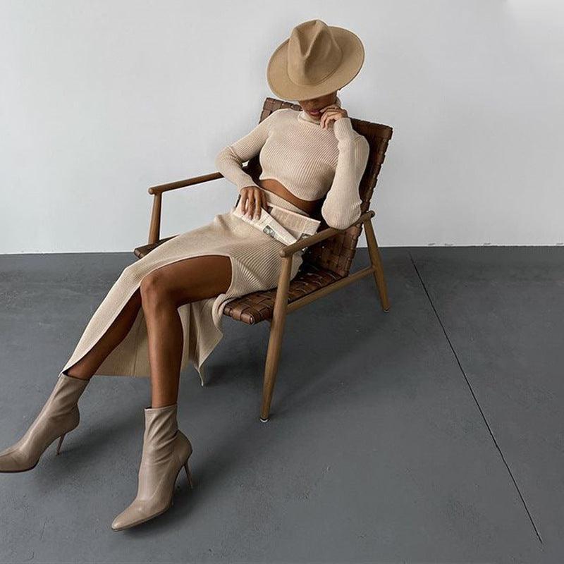 Elizabeth Winter High Turtleneck Irregular Two Piece Sets - Vestir en Moda