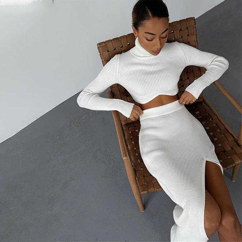 Elizabeth Winter High Turtleneck Irregular Two Piece Sets - Vestir en Moda