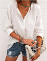 Ella Spring V-neck Striped Cotton Linen Blouse - Vestir en Moda