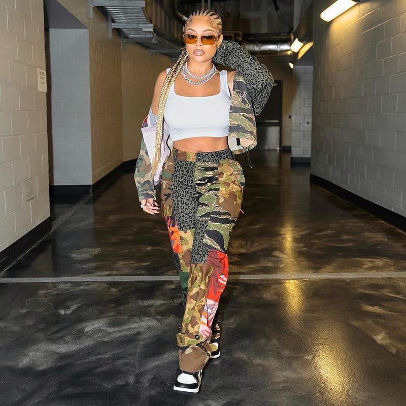 Elle Printed High Waist Slim Casual Loose Camouflage Trousers - Vestir en Moda
