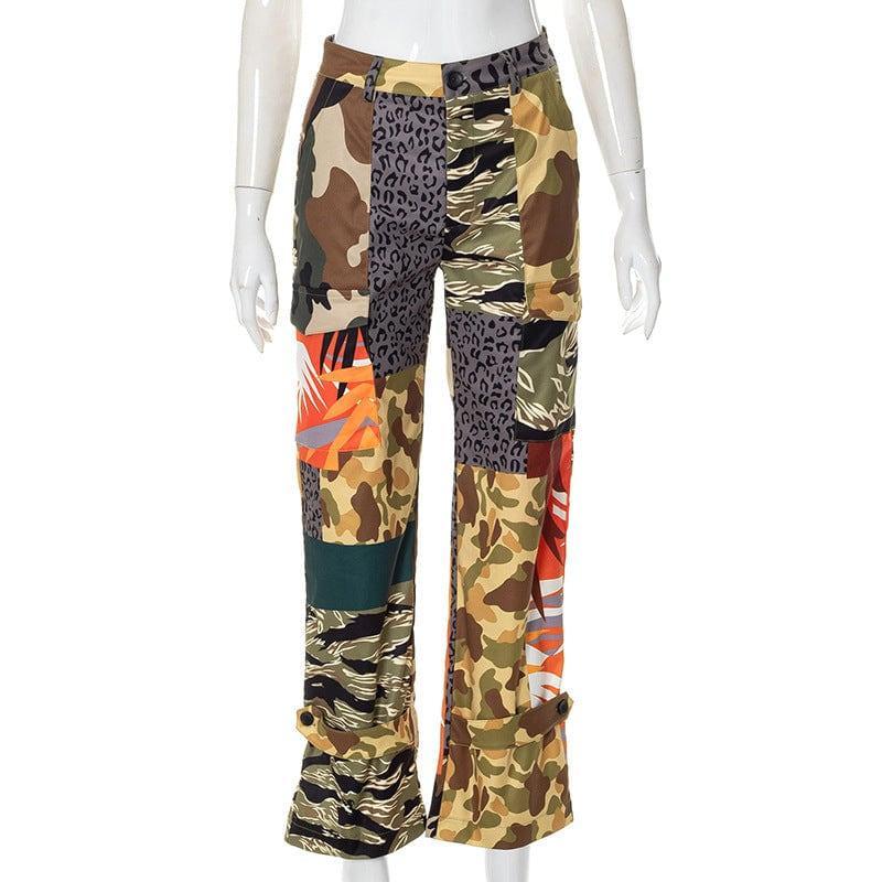 Elle Printed High Waist Slim Casual Loose Camouflage Trousers - Vestir en Moda