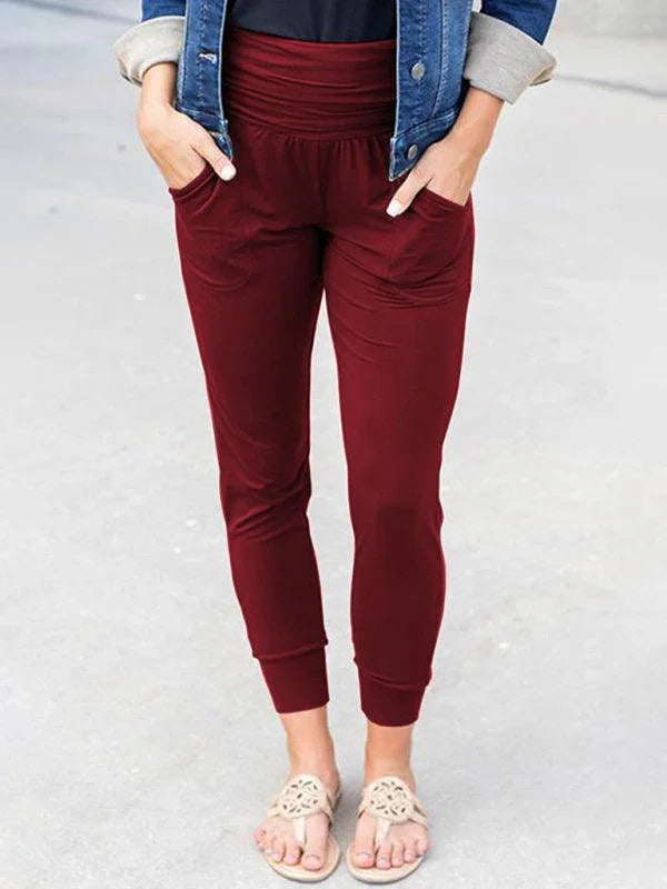 Emelia Solid Color Casual Pocket Wide Waistband Joggers - Vestir en Moda