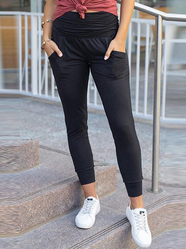Emelia Solid Color Casual Pocket Wide Waistband Joggers - Vestir en Moda