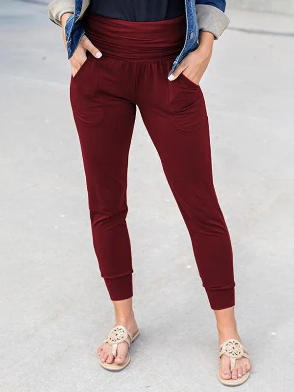 Emelia Solid Color Casual Pocket Wide Waistband Joggers - Vestir en Moda
