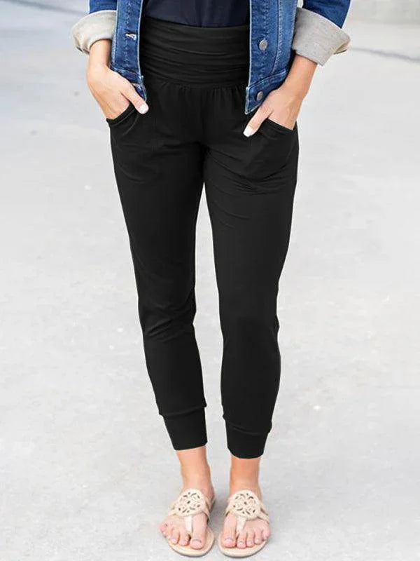 Emelia Solid Color Casual Pocket Wide Waistband Joggers - Vestir en Moda