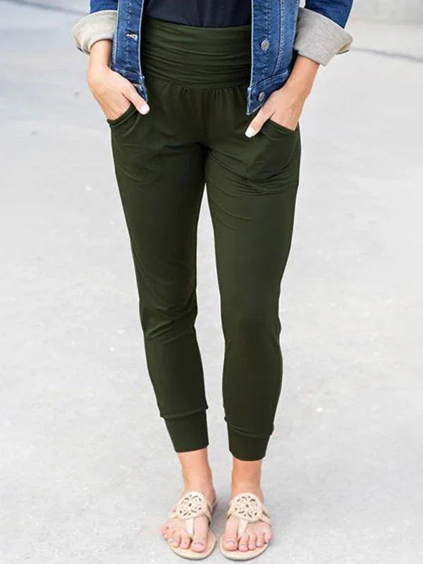 Emelia Solid Color Casual Pocket Wide Waistband Joggers - Vestir en Moda