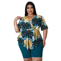Emily Bohemia Printed Sexy Outfits Plus Size Women V Neck Outfit - Vestir en Moda