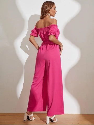 Emily Fashion Ruched Ruffled Off Shoulder Jumpsuit