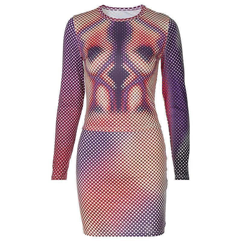 Emily New Fashion Print Round Neck Long Sleeve Slim Fit Sets - Vestir en Moda