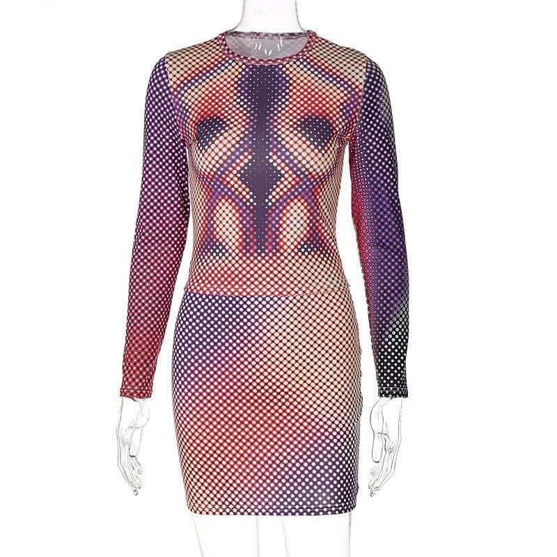 Emily New Fashion Print Round Neck Long Sleeve Slim Fit Sets - Vestir en Moda