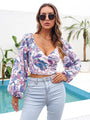 Emily V-Neck Long Sleeve Printed Crop Blouse - Vestir en Moda