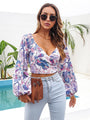Emily V-Neck Long Sleeve Printed Crop Blouse - Vestir en Moda
